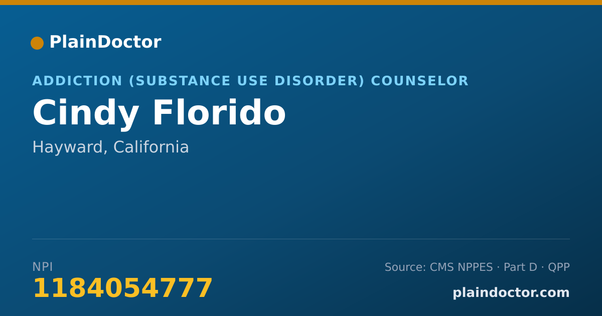 Shareable card for Cindy Florido - Addiction (Substance Use Disorder) Counselor, Hayward, CA