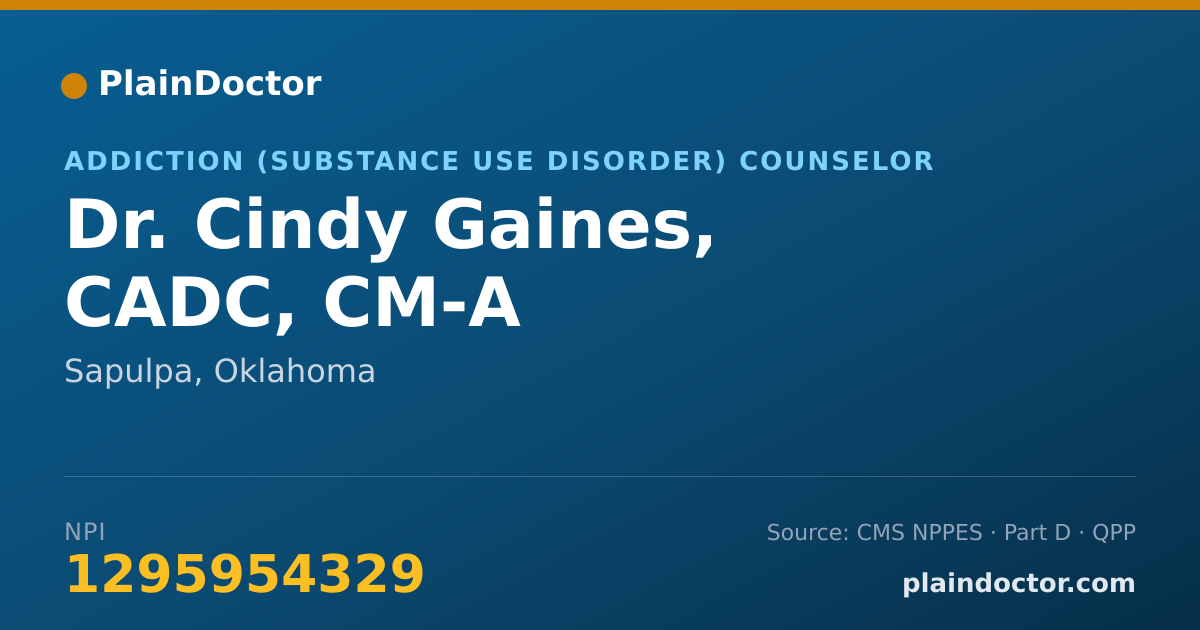 Shareable card for Cindy Gaines, CADC, CM-A - Addiction (Substance Use Disorder) Counselor, Sapulpa, OK