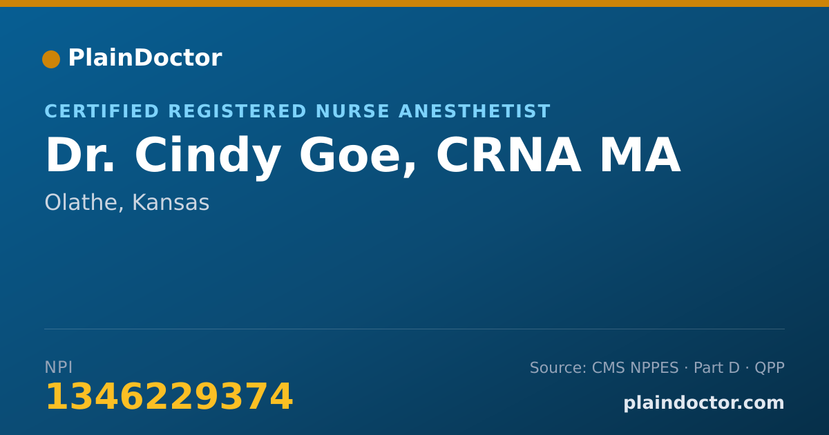 Shareable card for Cindy Goe, CRNA  MA - Certified Registered Nurse Anesthetist, Olathe, KS