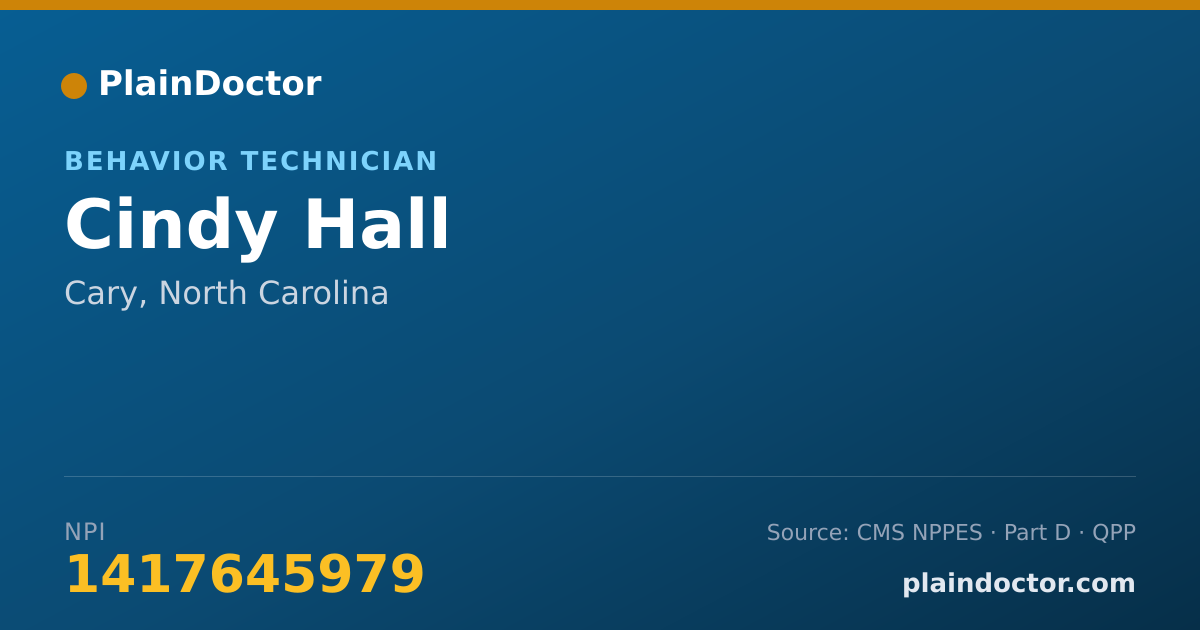 Shareable card for Cindy Hall - Behavior Technician, Cary, NC