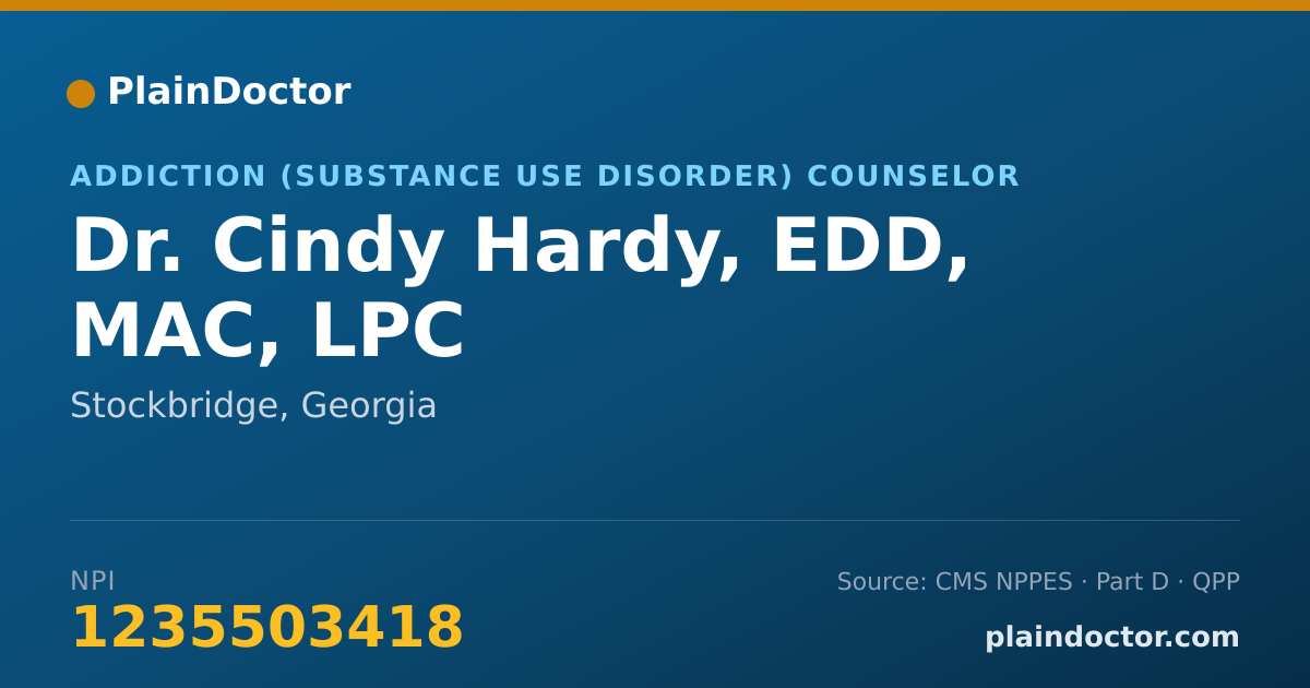 Shareable card for Cindy Hardy, EDD, MAC, LPC - Addiction (Substance Use Disorder) Counselor, Stockbridge, GA