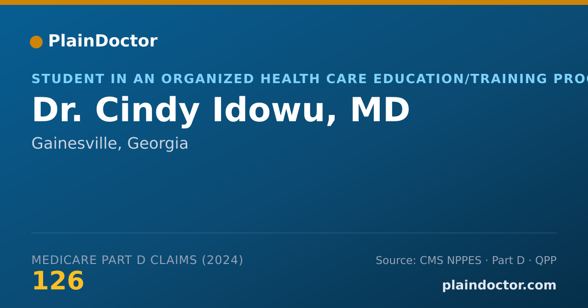 Shareable card for Cindy Idowu, MD - Student in an Organized Health Care Education/Training Program, Gainesville, GA