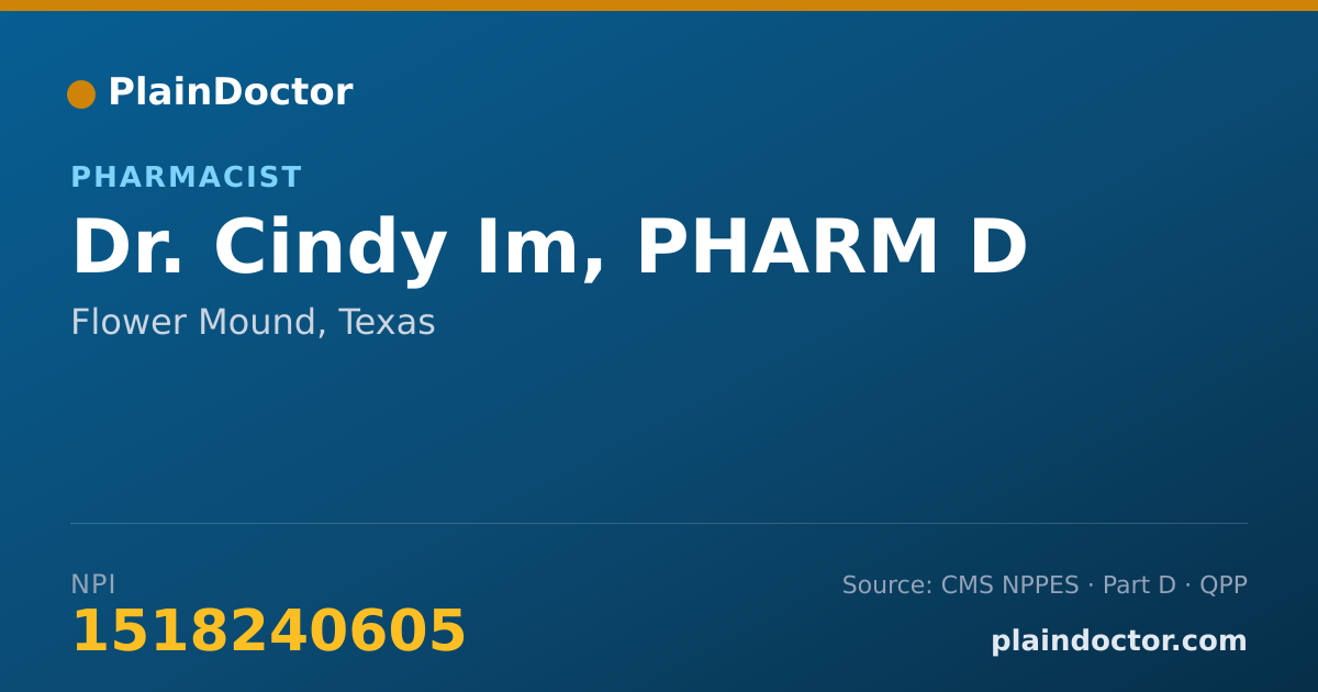 Shareable card for Cindy Im, PHARM D - Pharmacist, Flower Mound, TX