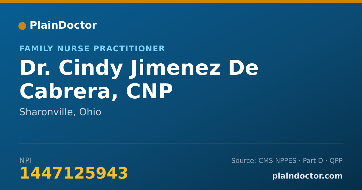 Shareable card for Cindy Jimenez De Cabrera, CNP - Family Nurse Practitioner, Sharonville, OH