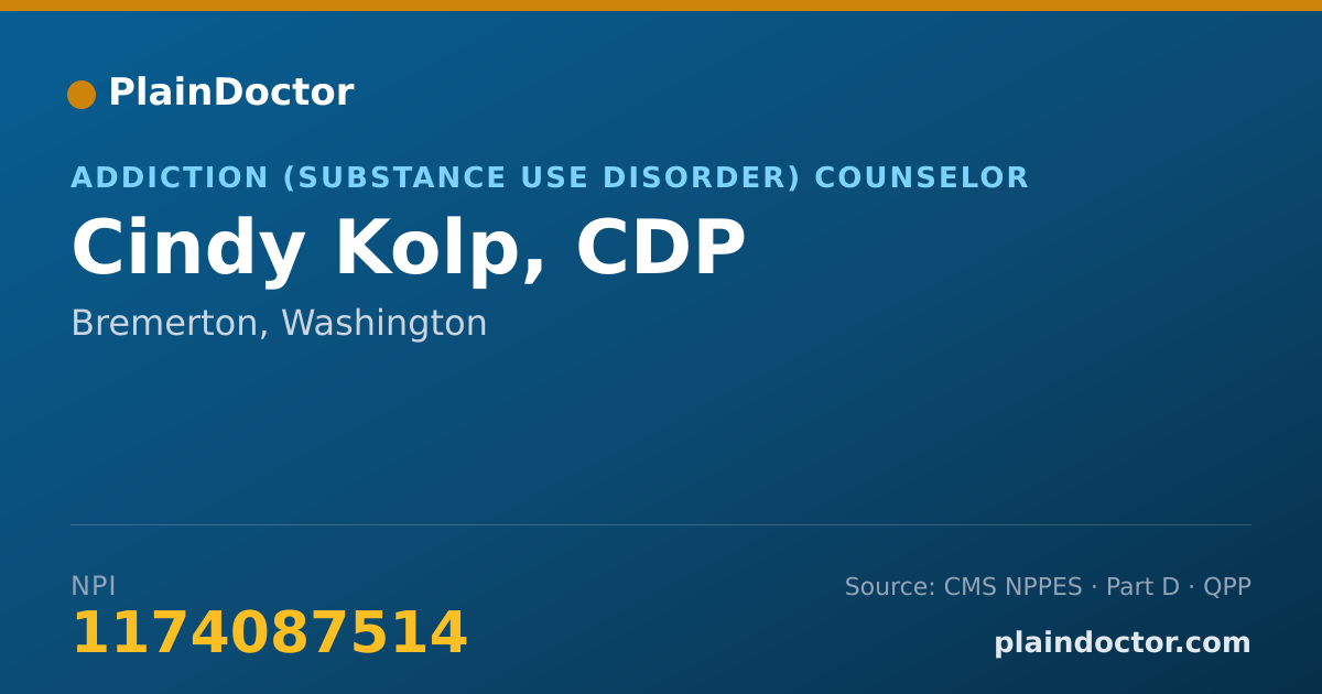 Shareable card for Cindy Kolp, CDP - Addiction (Substance Use Disorder) Counselor, Bremerton, WA