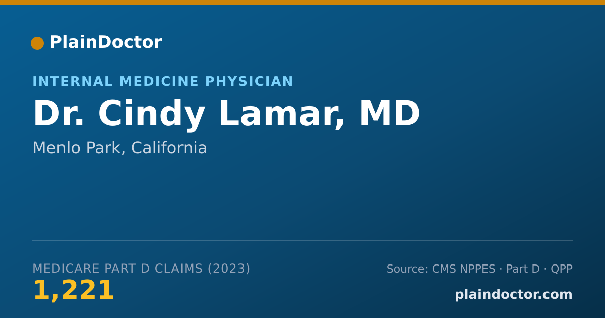 Shareable card for Cindy Lamar, MD - Internal Medicine Physician, Menlo Park, CA