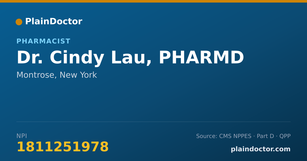 Shareable card for Cindy Lau, PHARMD - Pharmacist, Montrose, NY