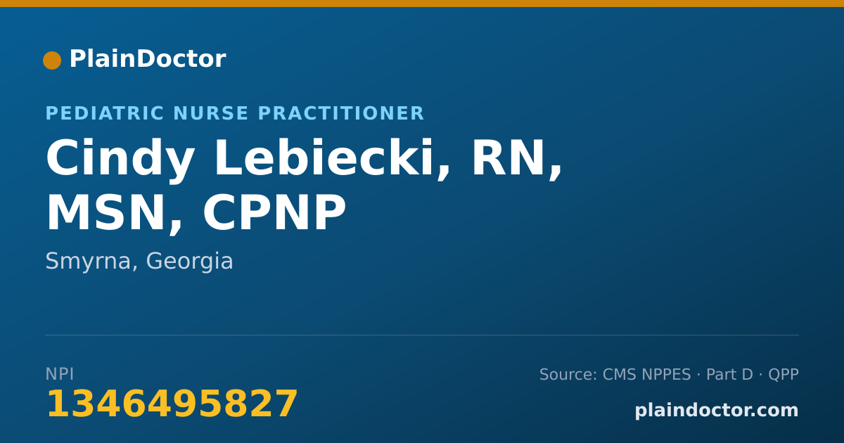 Shareable card for Cindy Lebiecki, RN, MSN, CPNP - Pediatric Nurse Practitioner, Smyrna, GA