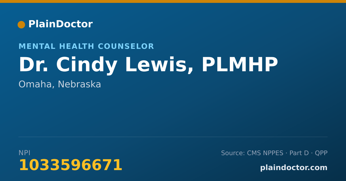 Shareable card for Cindy Lewis, PLMHP - Mental Health Counselor, Omaha, NE