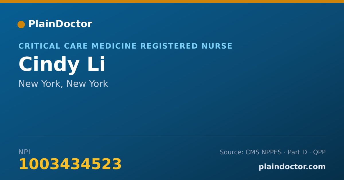Shareable card for Cindy Li - Critical Care Medicine Registered Nurse, New York, NY