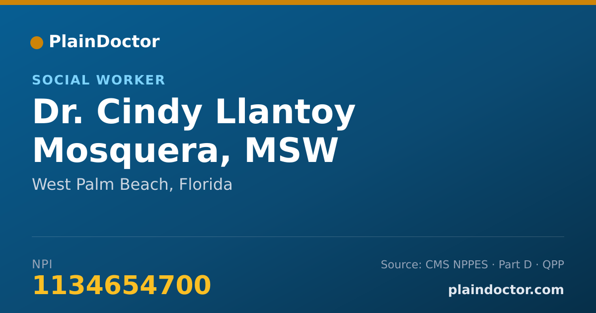 Shareable card for Cindy Llantoy Mosquera, MSW - Social Worker, West Palm Beach, FL