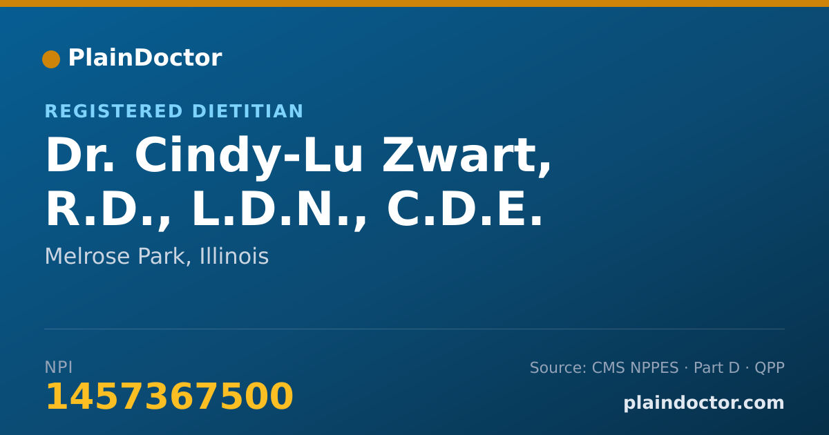 Shareable card for Cindy-Lu Zwart, R.D., L.D.N., C.D.E. - Registered Dietitian, Melrose Park, IL