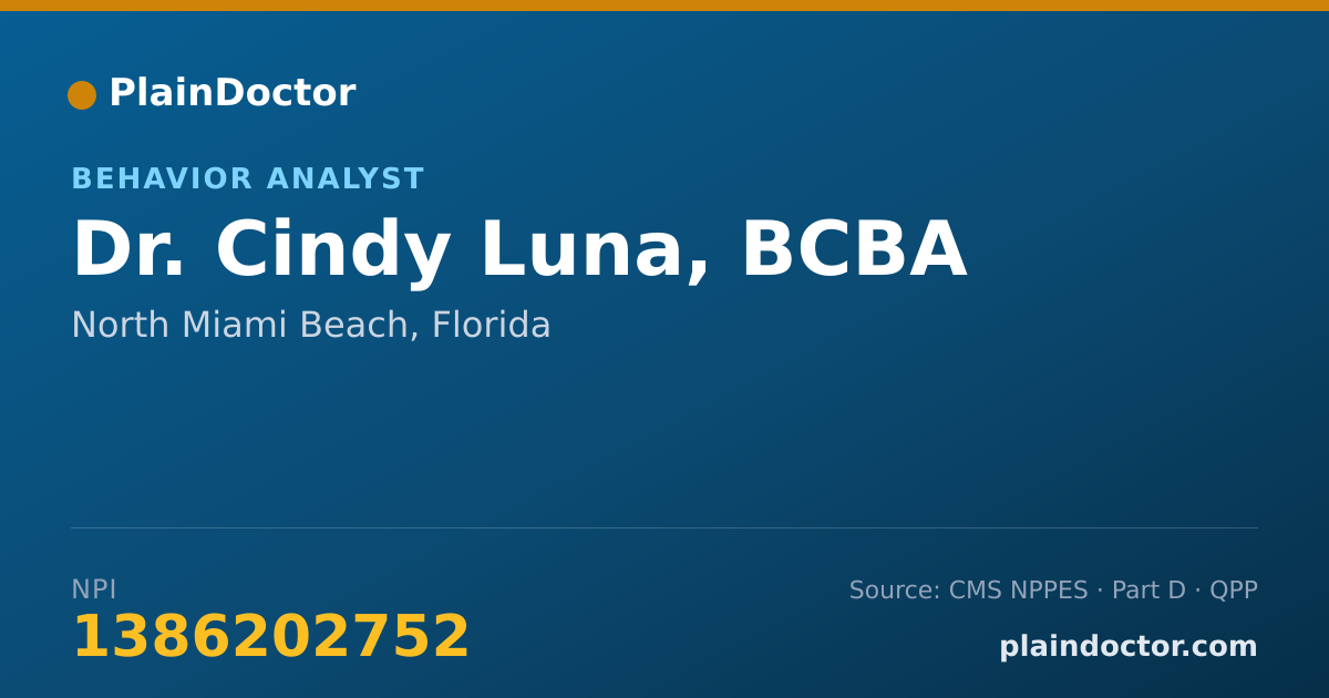 Shareable card for Cindy Luna, BCBA - Behavior Analyst, North Miami Beach, FL