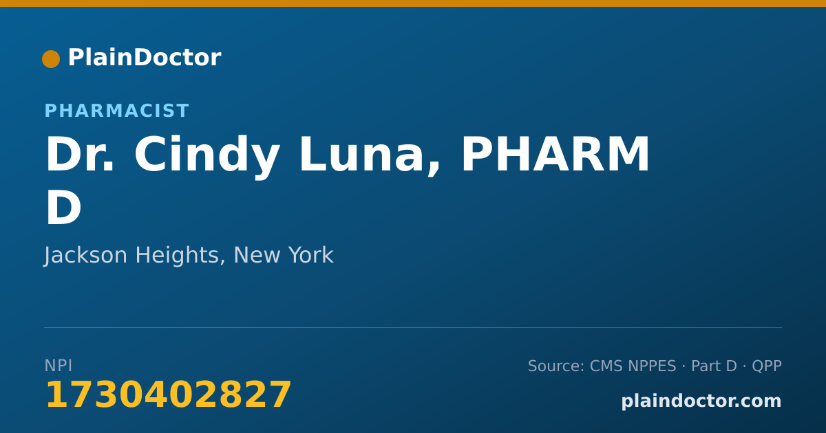 Shareable card for Cindy Luna, PHARM D - Pharmacist, Jackson Heights, NY