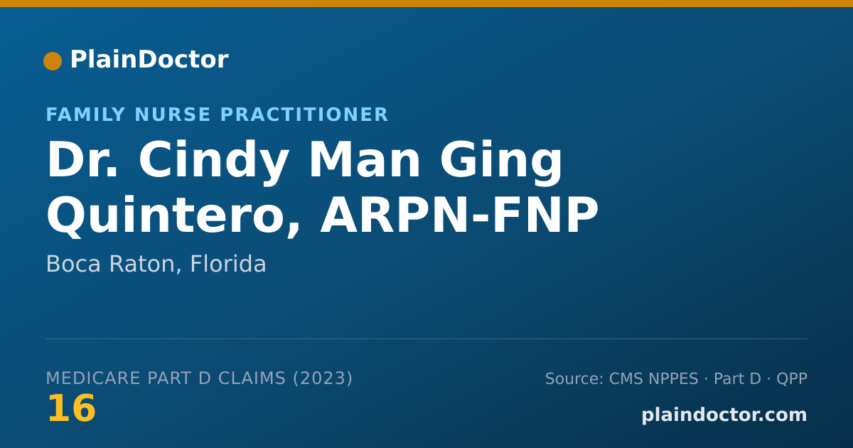 Shareable card for Cindy Man Ging Quintero, ARPN-FNP - Family Nurse Practitioner, Boca Raton, FL