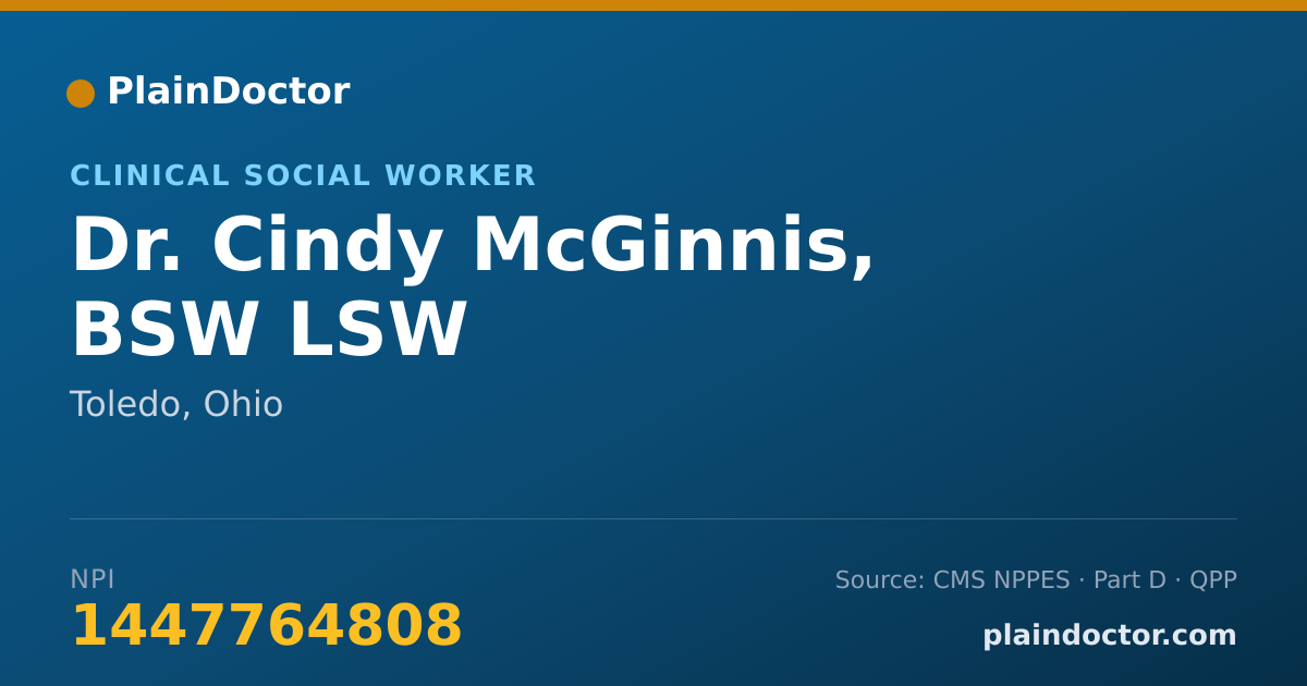 Shareable card for Cindy McGinnis, BSW LSW - Clinical Social Worker, Toledo, OH