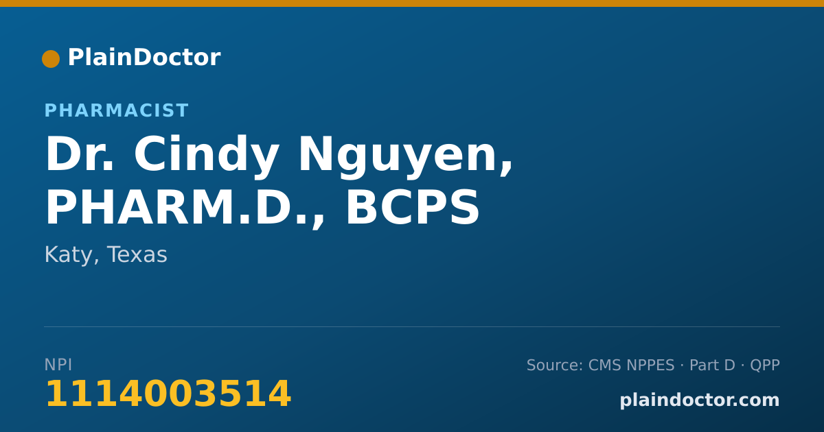 Shareable card for Cindy Nguyen, PHARM.D., BCPS - Pharmacist, Katy, TX