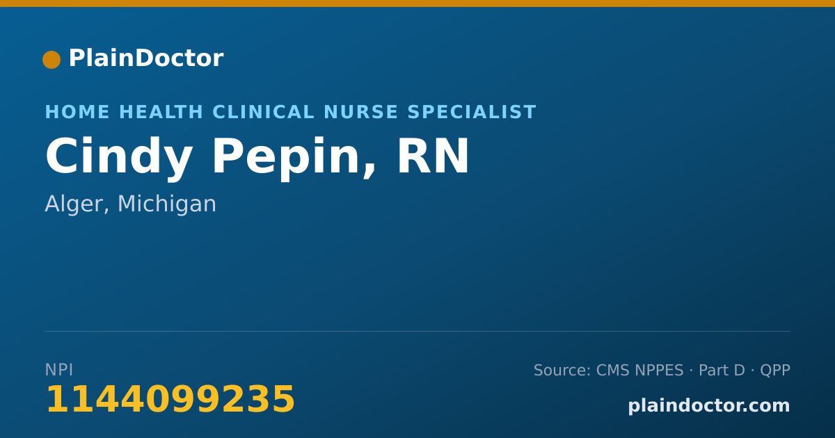 Shareable card for Cindy Pepin, RN - Home Health Clinical Nurse Specialist, Alger, MI