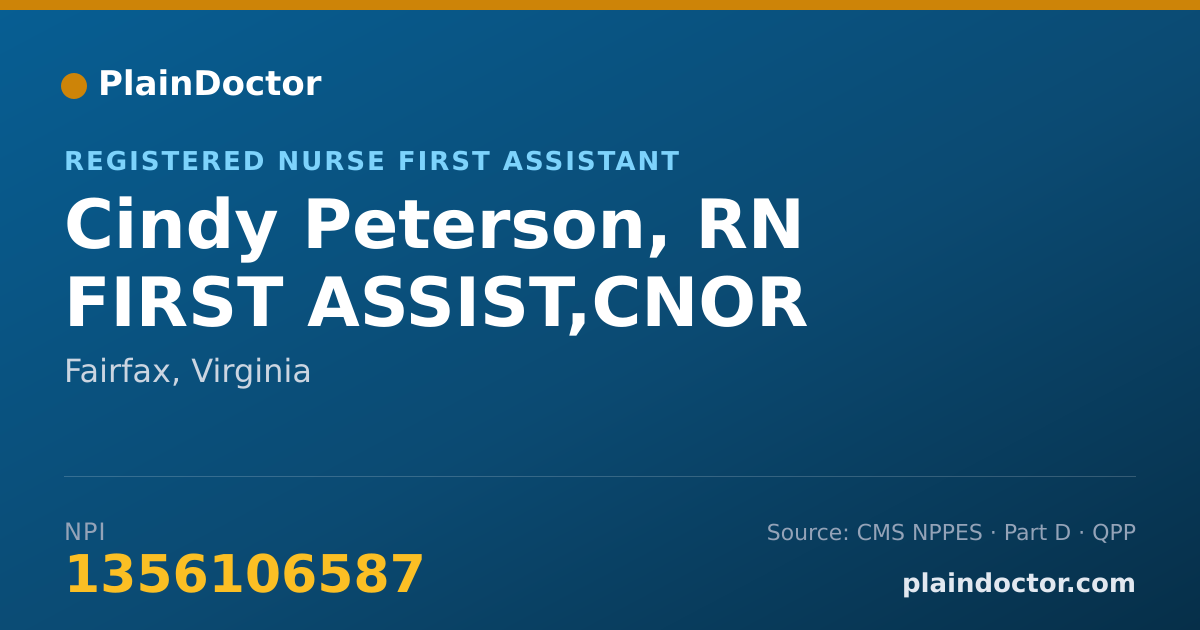 Shareable card for Cindy Peterson, RN FIRST ASSIST,CNOR - Registered Nurse First Assistant, Fairfax, VA