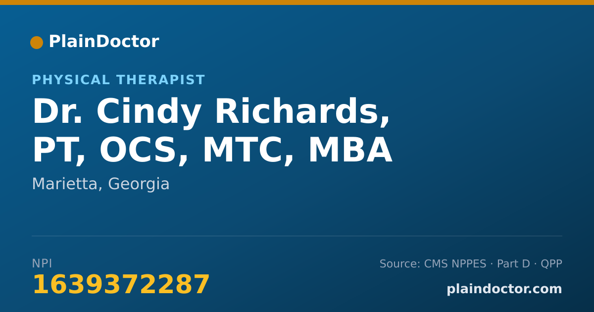 Shareable card for Cindy Richards, PT, OCS, MTC, MBA - Physical Therapist, Marietta, GA