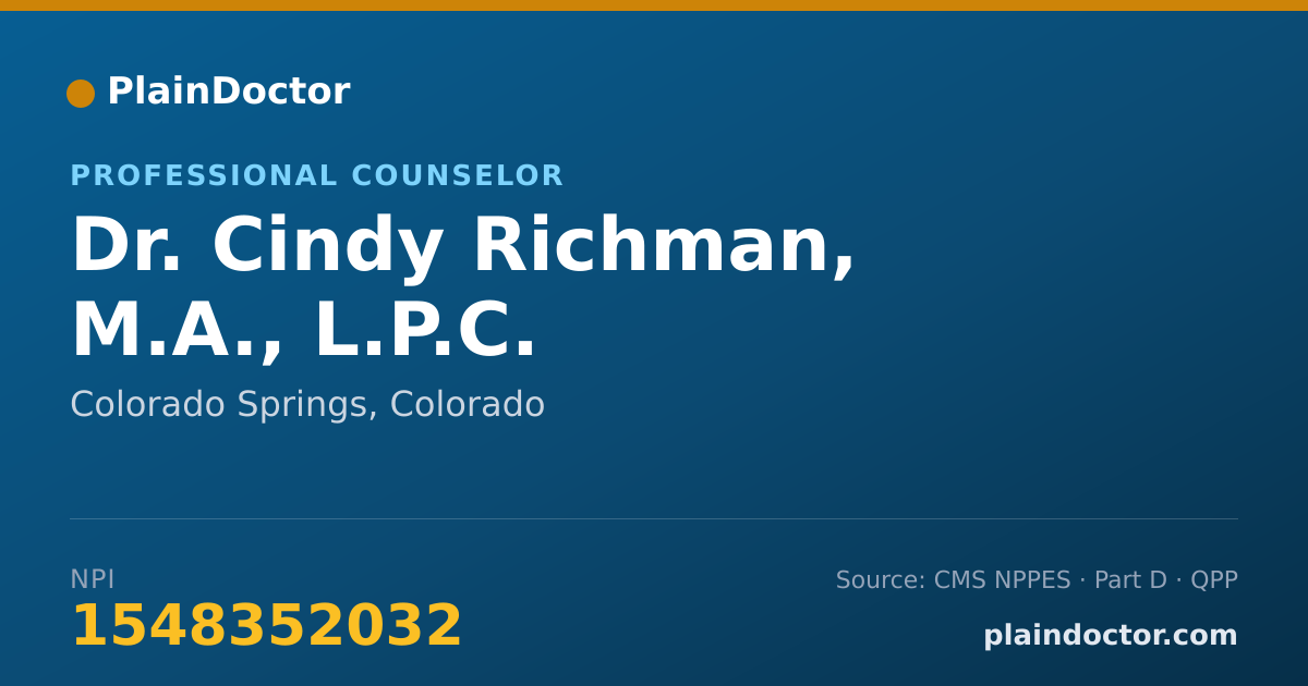 Shareable card for Cindy Richman, M.A., L.P.C. - Professional Counselor, Colorado Springs, CO