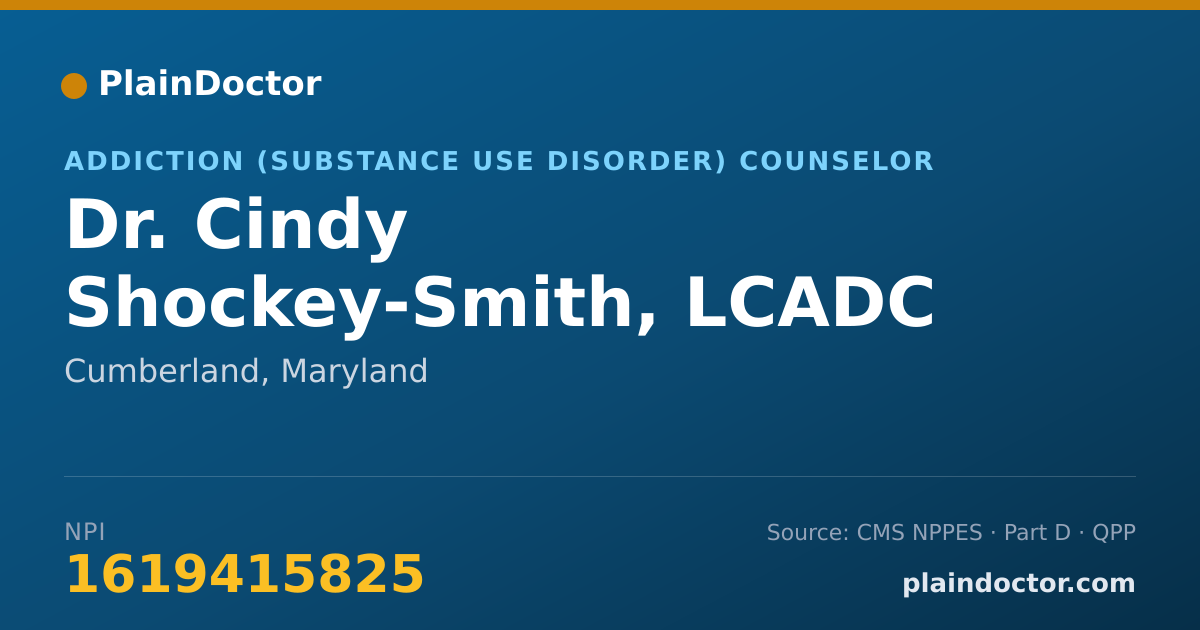 Shareable card for Cindy Shockey-Smith, LCADC - Addiction (Substance Use Disorder) Counselor, Cumberland, MD
