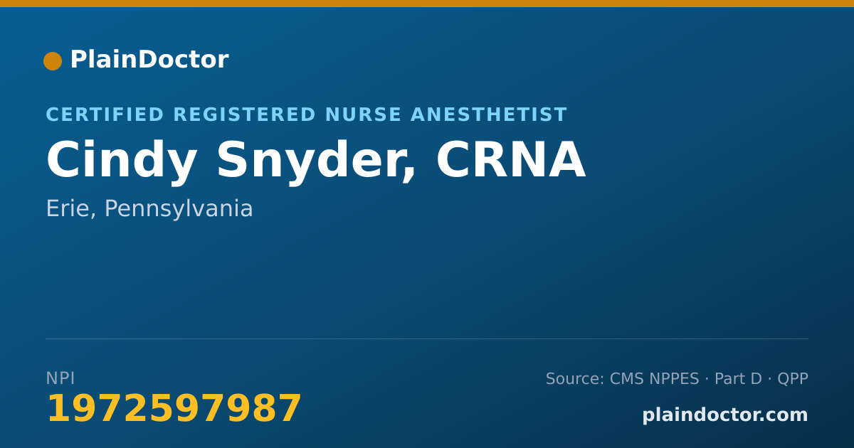 Shareable card for Cindy Snyder, CRNA - Certified Registered Nurse Anesthetist, Erie, PA