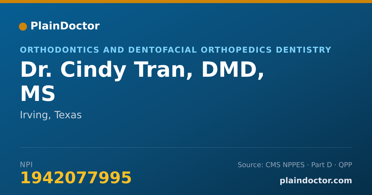 Shareable card for Cindy Tran, DMD, MS - Orthodontics and Dentofacial Orthopedics Dentistry, Irving, TX