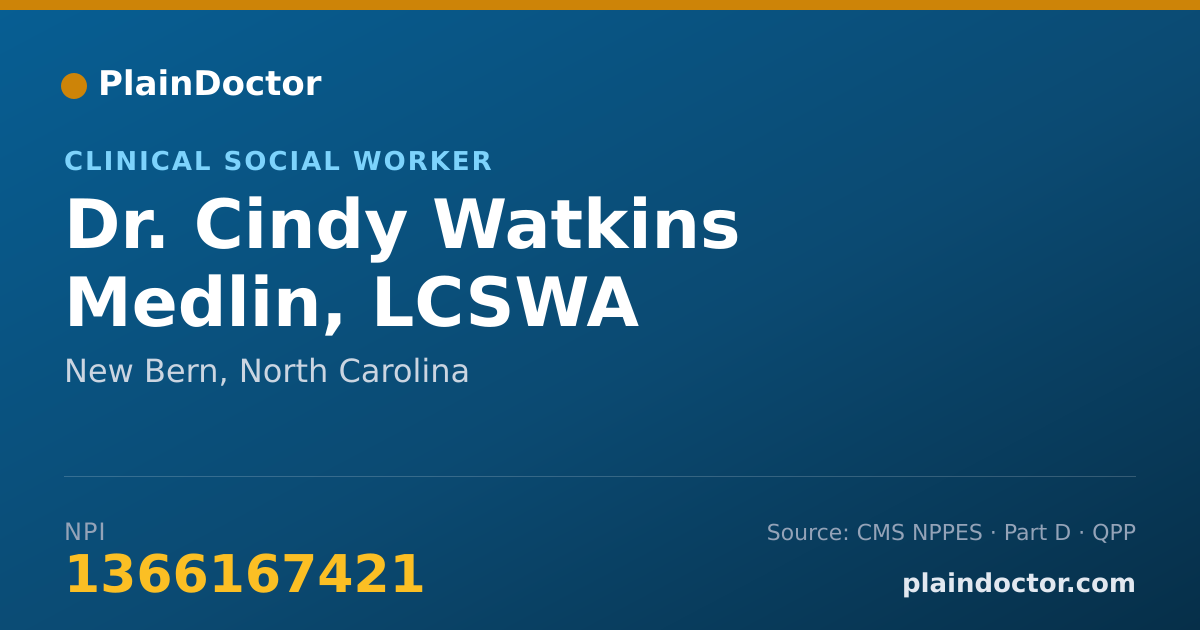 Shareable card for Cindy Watkins Medlin, LCSWA - Clinical Social Worker, New Bern, NC