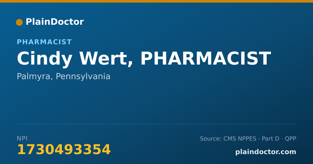 Shareable card for Cindy Wert, PHARMACIST - Pharmacist, Palmyra, PA