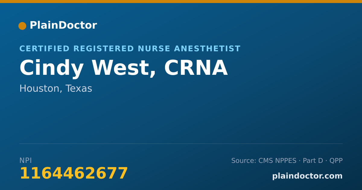 Shareable card for Cindy West, CRNA - Certified Registered Nurse Anesthetist, Houston, TX