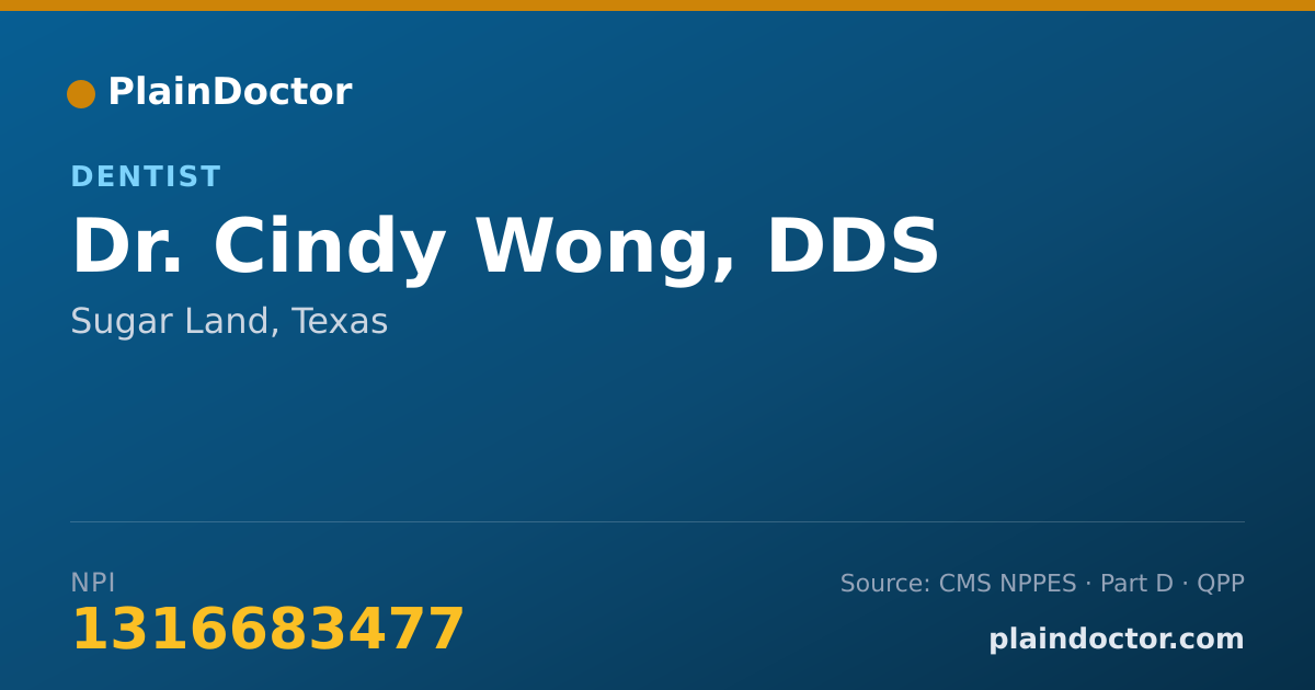 Shareable card for Cindy Wong, DDS - Dentist, Sugar Land, TX