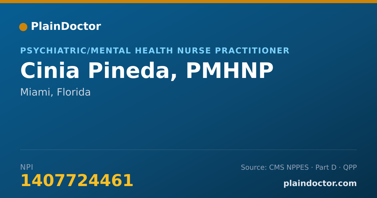 Shareable card for Cinia Pineda, PMHNP - Psychiatric/Mental Health Nurse Practitioner, Miami, FL