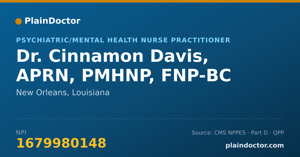 Shareable card for Cinnamon Davis, APRN, PMHNP, FNP-BC - Psychiatric/Mental Health Nurse Practitioner, New Orleans, LA