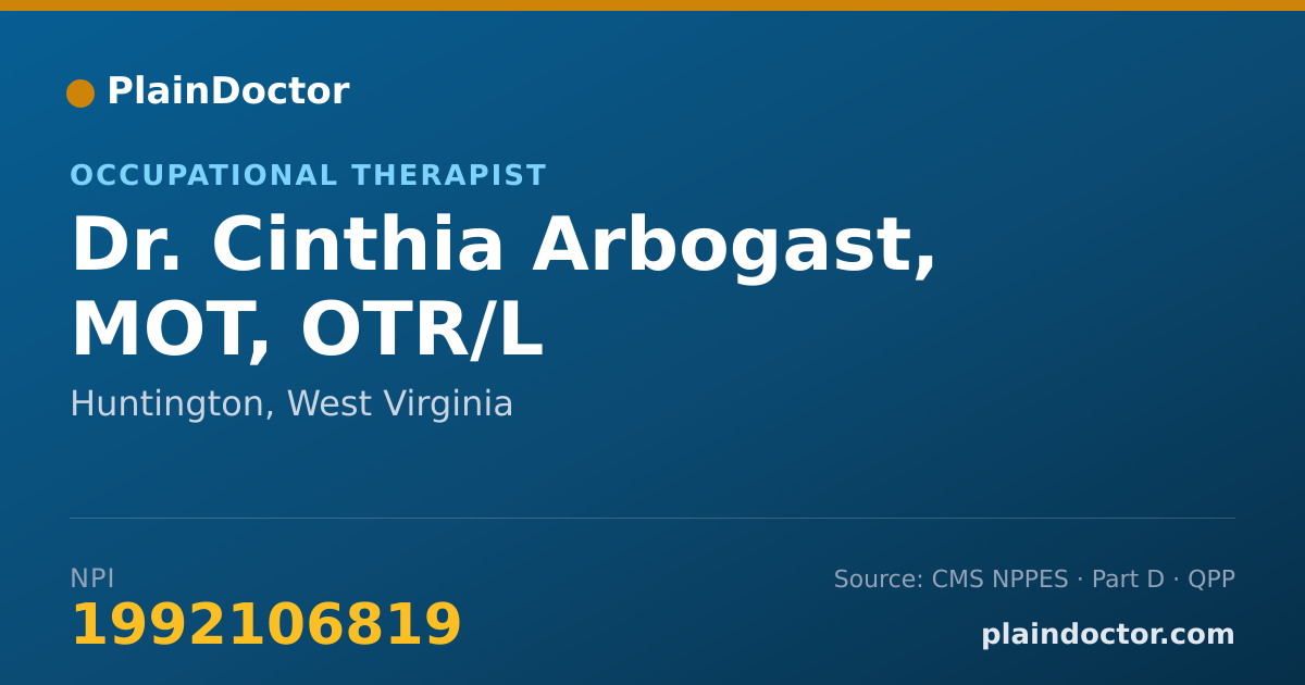 Shareable card for Cinthia Arbogast, MOT, OTR/L - Occupational Therapist, Huntington, WV