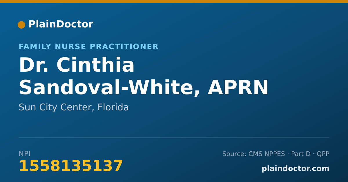 Shareable card for Cinthia Sandoval-White, APRN - Family Nurse Practitioner, Sun City Center, FL