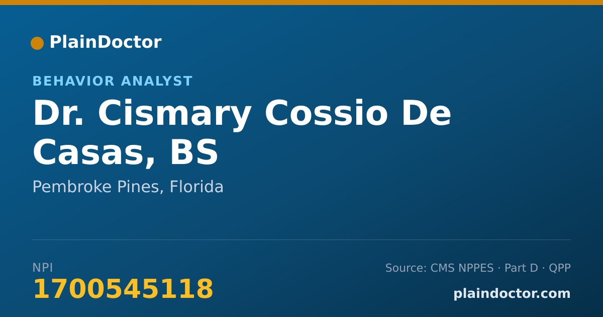 Shareable card for Cismary Cossio De Casas, BS - Behavior Analyst, Pembroke Pines, FL