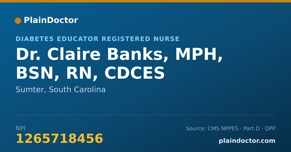 Shareable card for Claire Banks, MPH, BSN, RN, CDCES - Diabetes Educator Registered Nurse, Sumter, SC