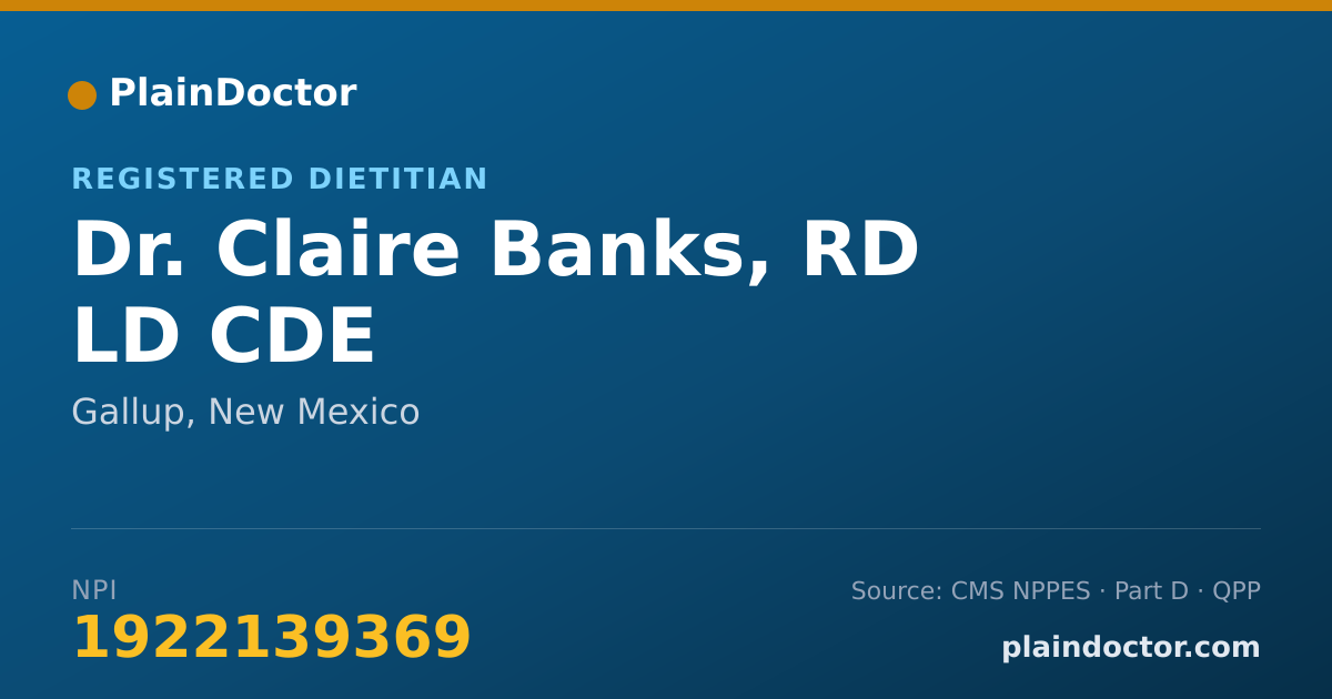 Shareable card for Claire Banks, RD LD CDE - Registered Dietitian, Gallup, NM