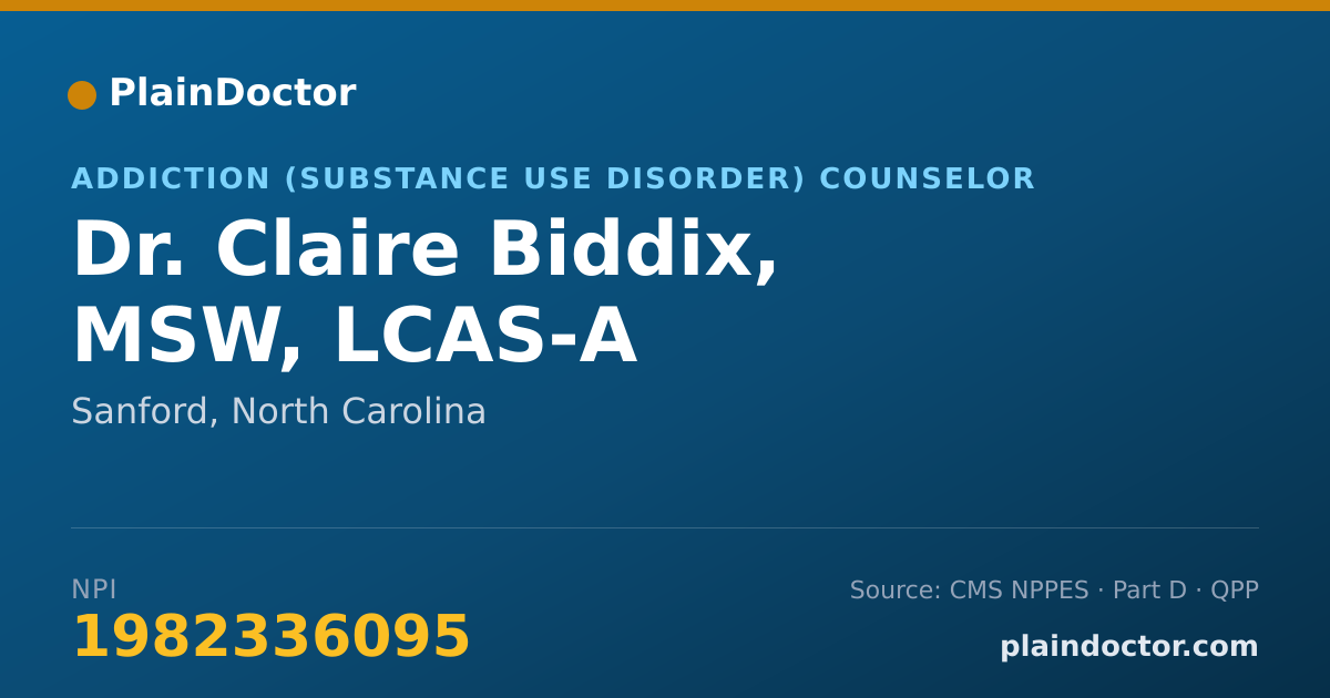 Shareable card for Claire Biddix, MSW, LCAS-A - Addiction (Substance Use Disorder) Counselor, Sanford, NC