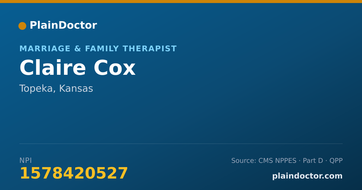Shareable card for Claire Cox - Marriage & Family Therapist, Topeka, KS
