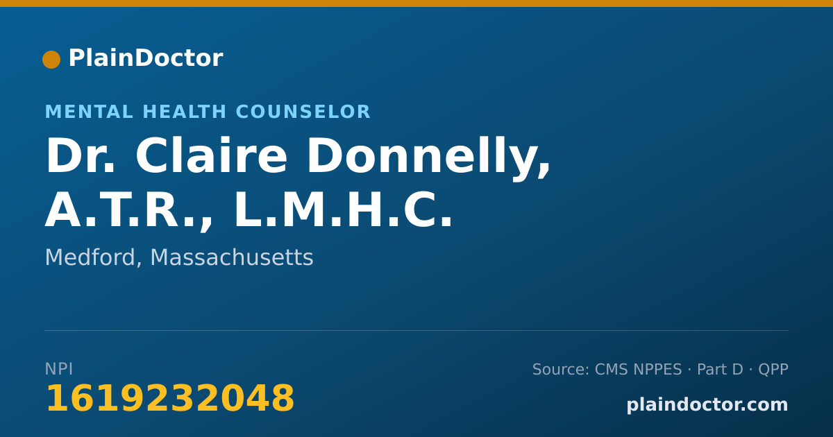 Shareable card for Claire Donnelly, A.T.R., L.M.H.C. - Mental Health Counselor, Medford, MA