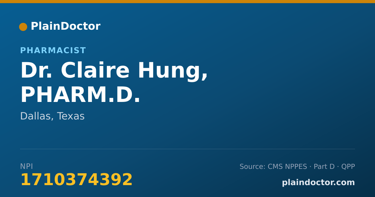 Shareable card for Claire Hung, PHARM.D. - Pharmacist, Dallas, TX