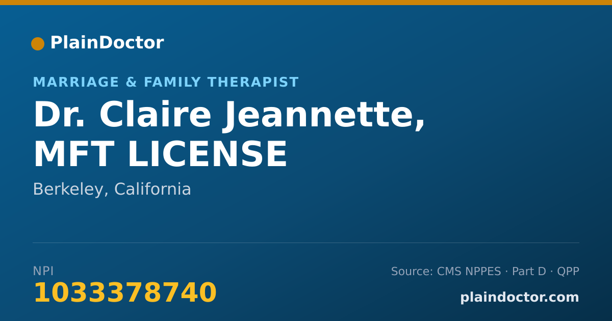 Shareable card for Claire Jeannette, MFT LICENSE - Marriage & Family Therapist, Berkeley, CA