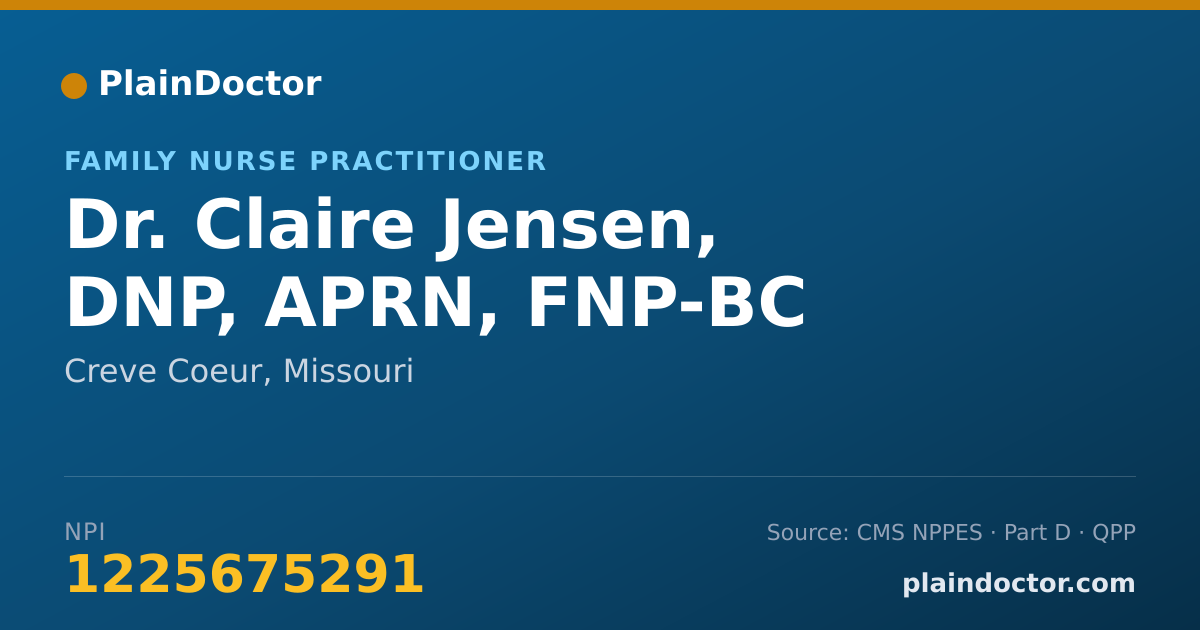 Shareable card for Claire Jensen, DNP, APRN, FNP-BC - Family Nurse Practitioner, Creve Coeur, MO