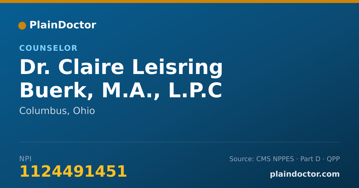 Shareable card for Claire Leisring Buerk, M.A., L.P.C - Counselor, Columbus, OH