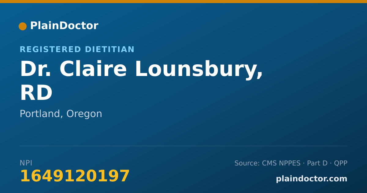 Shareable card for Claire Lounsbury, RD - Registered Dietitian, Portland, OR