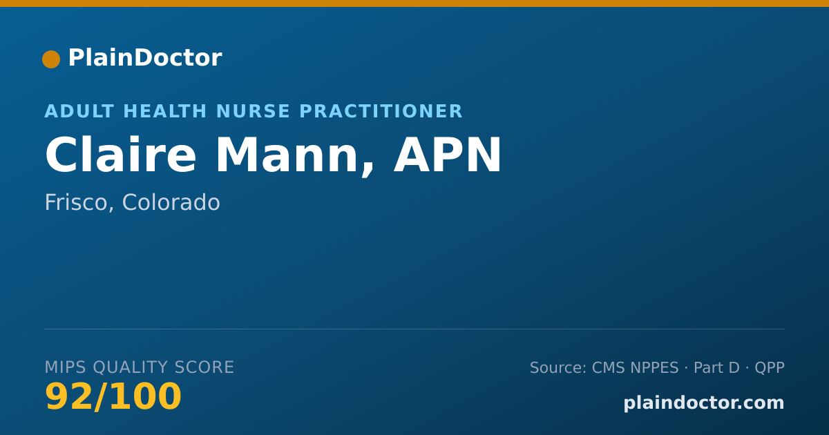 Shareable card for Claire Mann, APN - Adult Health Nurse Practitioner, Frisco, CO