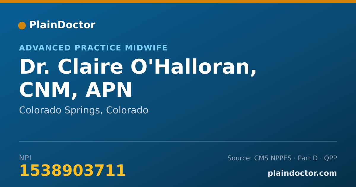 Shareable card for Claire O'Halloran, CNM, APN - Advanced Practice Midwife, Colorado Springs, CO