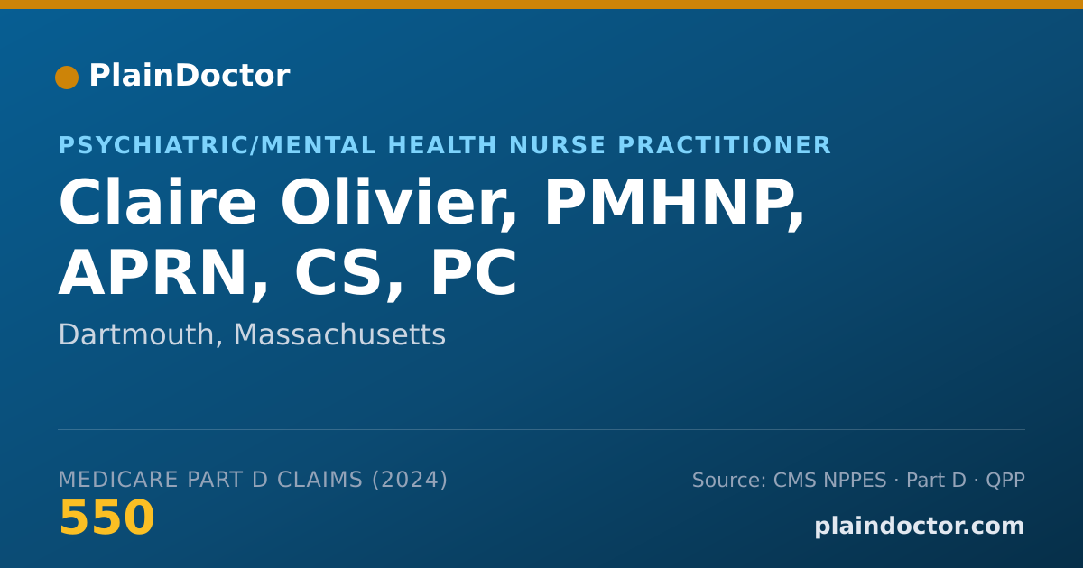 Shareable card for Claire Olivier, PMHNP, APRN, CS, PC - Psychiatric/Mental Health Nurse Practitioner, Dartmouth, MA